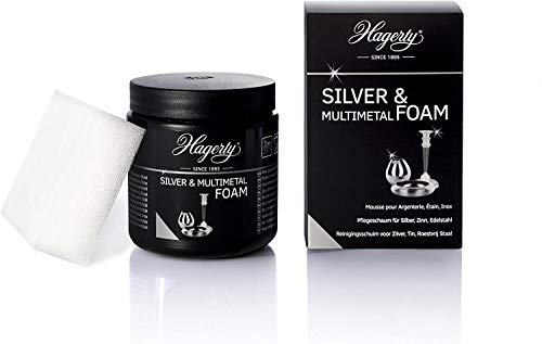 Hagerty Silver Foam Schaumreiniger 185g I Effektive Pflegepaste für Silber Metall Zinn Edelstahl Chrom I Putzmittel für erneuerten Glanz I inkl. Schwamm