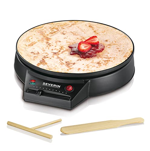 SEVERIN Crêpes Maker, Crepes-Eisen für süße Crepes und herzhafte Galettes, Crepesmaker mit XXL Grillplatte (30 cm Durchmesser), stufenlose Temperatureinstellung, schwarz, CM 2198