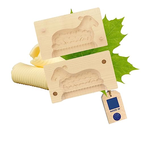 HOFMEISTER® Butter-Klappform, 2-teilig, Lamm, 14 cm, handgefertigt in Deutschland, Butterform zum Verzieren & Dekorieren, hygienisches Butter-Model, aus heimischem Ahorn-Holz