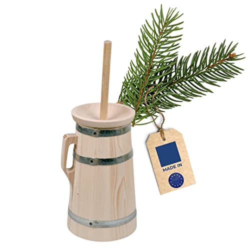 HOFMEISTER® Butterfass aus Holz, für 2 Liter Sahne, Butter selber Machen, authentische Böttcherware aus unbehandelter Fichte, zur Dekoration oder als Geschenk, 42 cm