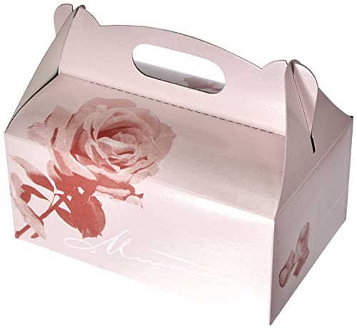 Papstar Gebäckkartons / Cupcake Box mit Tragegriff (20 Stück), eckig, rosé mit hübschem Neutraldruck, 20 x 13 x 9 cm, aus 350 gr/m² starker Pappe, #18851