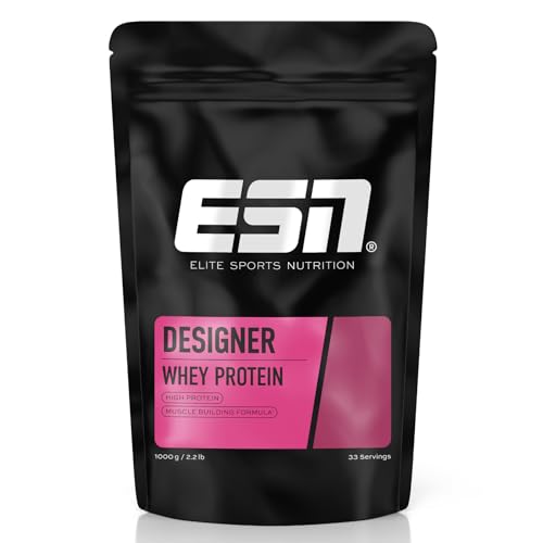 ESN Designer Whey Protein Pulver, Strawberry, 1 kg, bis zu 23 g Protein pro Portion, ideal zum Muskelaufbau und -erhalt, geprüfte Qualität - made in Germany