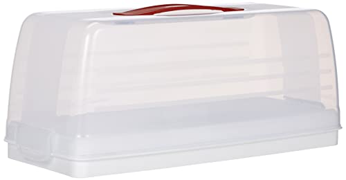 CURVER Transportbox für Kuchen, mit Transporthaube und Tragegriff, rechteckig, spülmaschinenfest, transparent/weiß, 35x15x14cm, groß