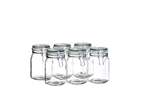 Mäser 925340 Gothika, Einmachgläser 1 l, 6er Set, made in Germany, Vorratsgläser mit Deckel und Drahtbügel zum luftdichten Aufbewahren, Einkochen und Einlegen, Glas, transparent