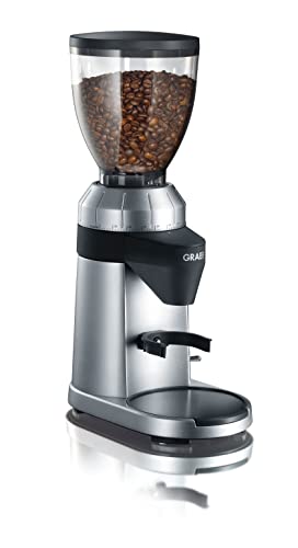 GRAEF Kaffeemühle CM800, Kegelmahlwerk aus Edelstahl, 40 Mahlgradeinstellungen, abnehmbarer 350g Kaffeebohnenbehälter, Antistatik-Einsatz, Grind on Demand Funktion, Aluminiumgehäuse silber