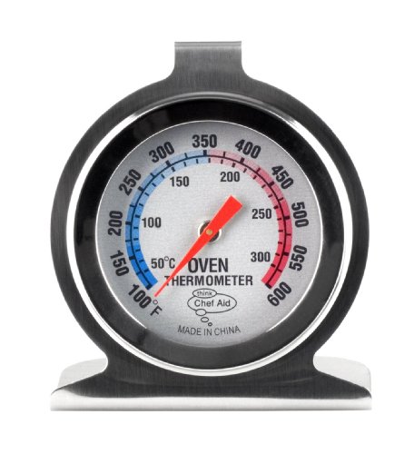 Chef Aid Ofenthermometer, Edelstahl, für Umluft-, Gas-, Elektro- oder Pizzaofen, Heißluftfritteuse oder Kochherde, zum Kochen, Backen, Grillen, hängt oder steht im Ofen, einfach ablesbare Skala