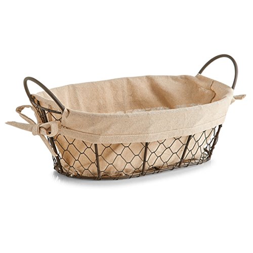 Zeller Brotkörbchen Countrystyle, m. Griffen, Draht/Leinen, Braun/Beige, 30 x 21 x 11 cm 18091