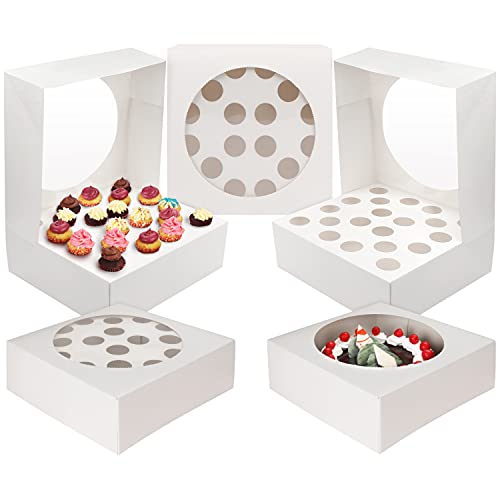 Kurtzy Weiße Cupcake Transportbox Karton mit Sichtfenster(5er Pack) - Muffin Box Karton für 20 Einzelne Mini Kuchen oder eine Große Torte - Torten Verpackung Karton für Partys, Bäckerei & Geschenke