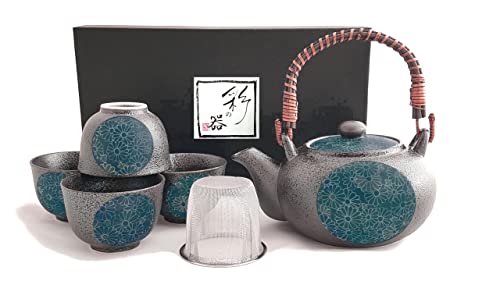 Original Japanisches Teeservice KIKUMON Japan Teeset Porzellan in Geschenkbox Kanne 600 ml
