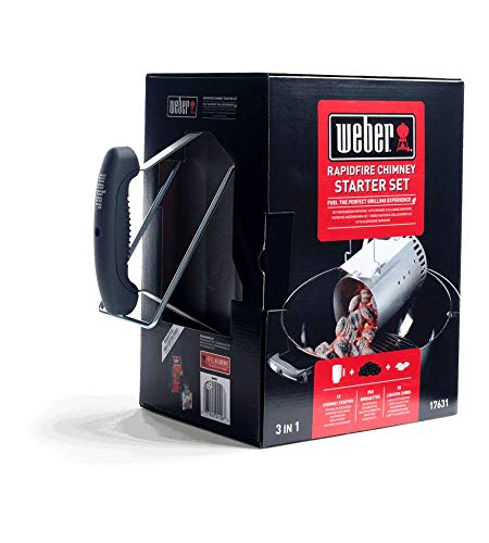 Weber Anzündset -Rapidfire Starter Set, besteht aus Amzündkamin - Groß (32cm), 2Kg Holzkohlebriketts & 6 Anzündwürfeln, ideales Starterpaket für alle Holzkohlegrills (3400375)