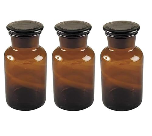 GMMH 3 x Apothekerflasche (250 ml) Weithalsflasche Apothekerglas Stopfenflasche Laborflasche Laborglas Rundschulterflasche Flaschen Apothekergläser Laborflaschen Laborgläser Rundschulterflaschen