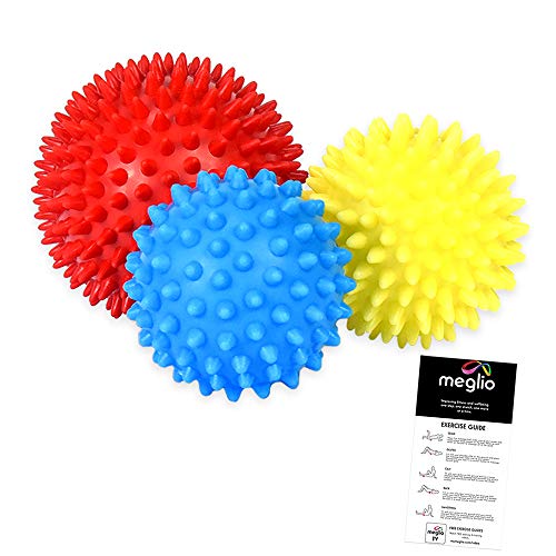 Meglio Faszienball Massagebälle 3er Set, Noppenball set perfekt für den Triggerpunkt-Therapie, Stress Reflexologie, Rücken, Beine & Füße und Gegen Plantarfasziitis, Mit Kostenloser Übungsanleitung