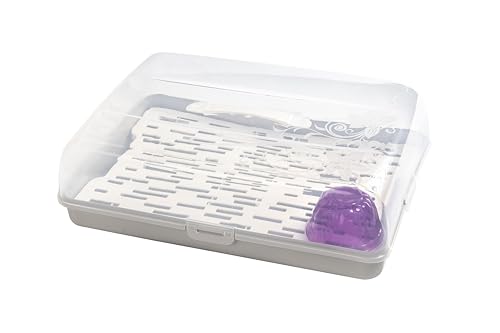 BranQ Home essential rechteckiger Kuchenbehälter aus Kunststoff (PP), mit hoher Abdeckung, praktischem Tragegriff und gratis Geleebehälter, BPA-frei, transparent/grau