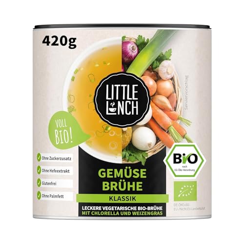 Little Lunch Gemüsebrühe Bio | Gemüsebrühe Klassik | 100 Prozent Bio-Qualität | Veggie | Ohne zugesetzten Zucker | Ohne Geschmacksverstärker | Ohne Hefe | Ohne Palmfett | Ohne künstliche Zusätze|420g