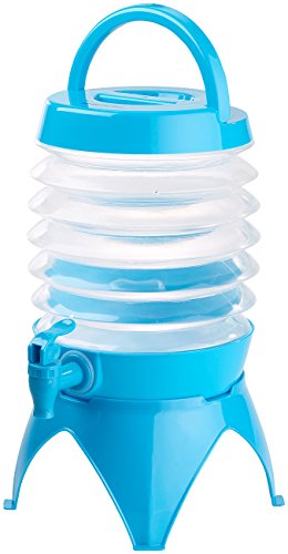 PEARL Wasserspender Faltbar: Faltbares Fässchen, Auslaufhahn, Ständer, 3,5 Liter, blau/transparent (Wasserkanister für Wasserspender, Wasserspender Outdoor, Kochgeschirr)