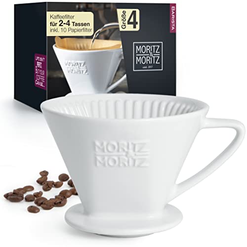Moritz & Moritz Permanent Kaffeefilter Porzellan Größe 4 – kompatibel mit Melitta Filtertüten 1x4 – Kaffee Filteraufsatz für 2-4 Tassen