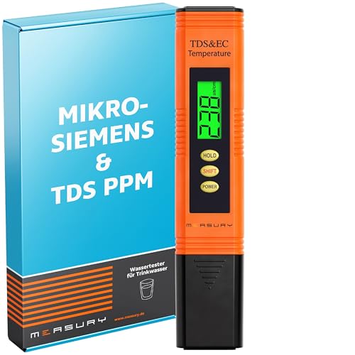 Measury Mikrosiemens Messgerät und PPM Messgerät Wasser, Wassertester Trinkwasser, TDS Messgerät für Trinkwasser, EC Messgerät, Leitwertmessgerät Aquarium - Leitfähigkeitsmessgerät Wasser Tester