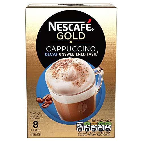 Nescafé Gold Cappuccino Entkoffeinierter ungesüßter Kaffee, 8 Beutel