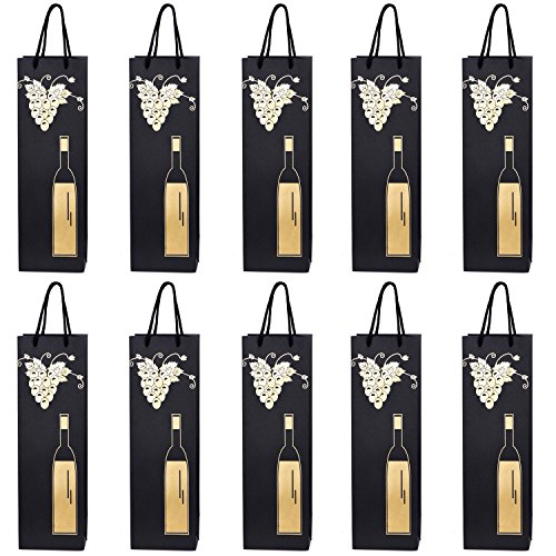 10 Flaschentüten Geschenktüten für Wein Prosecco und Champagner 40 x 12 x 9 cm Weinrebe mit Weinflasche gold