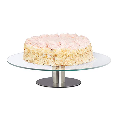 Relaxdays Tortenplatte drehbar, Standfuß, Kuchenplatte zum Dekorieren, Torten Drehteller für Kuchen, Ø 30cm, transparent, 1 Stück