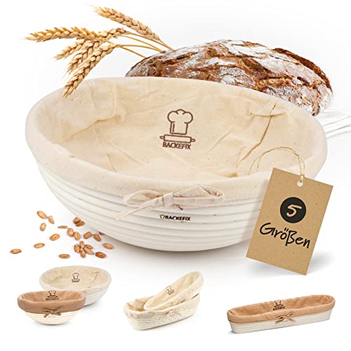 Backefix Gärkorb rund 27 cm für 1,5 kg bis 2 kg Brot - Gärkörbchen groß zum Brot backen Zubehör für perfekt geformtes, handgemachtes Brot | naturbelassener Gärkorb zum Brotbacken mit Leinentuch