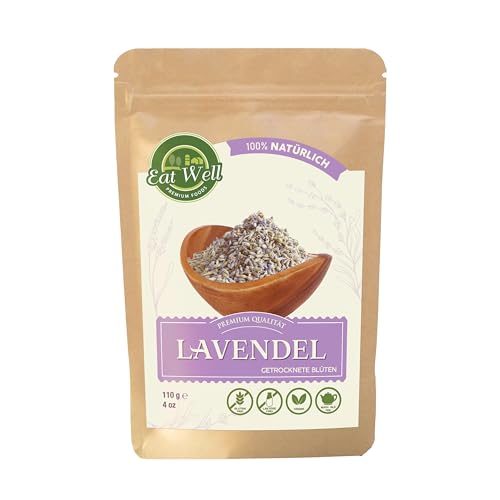 Eat Well Tee Lavendelblüten - 113 g | Getrocknete Blüten für Lavendeltee | Essbare Blüten | Kulinarischer Lavendel zum Backen & Kochen | Vielseitige Zutat für Seifen, Home Fragrance & Pot-Pourris