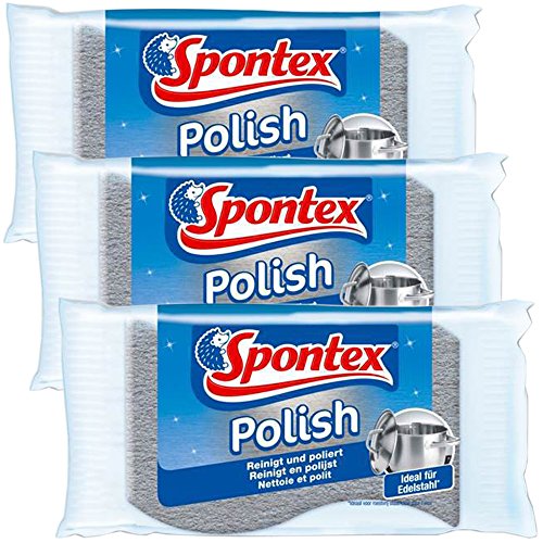 Spontex Edelstahl-Putzer - Edelstahlreiniger - reinigt und poliert - ideal für Edelstahltöpfe und Oberflächen (3er)