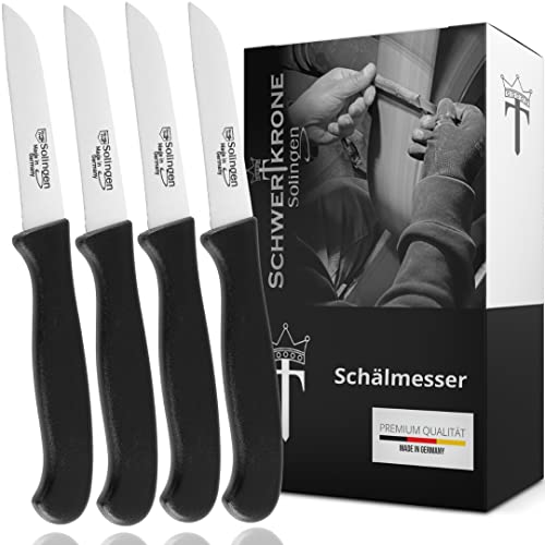 Schwertkrone 4er Set Gemüsemesser scharf Küchenmesser Schälmesser Made in Germany rostfrei 3" / Handabzug - Dünnschliff - superscharf - spülmaschinengeeignet