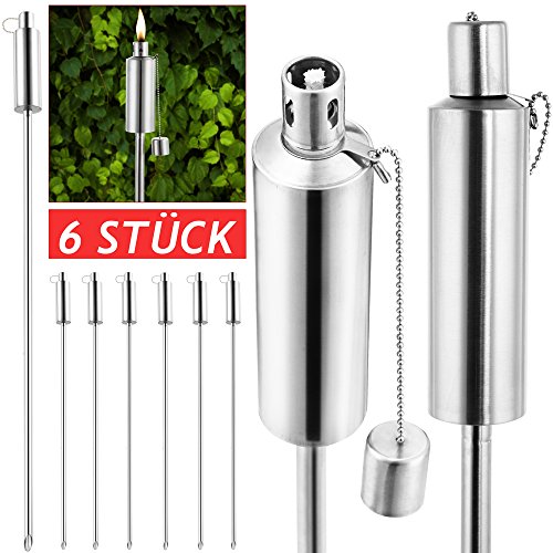 Deuba® 6er Set Gartenfackeln für Draußen Öl 330ml Edelstahl Rostfrei 115cm Hoch Ölfackeln Fackeln Ölfackel Fackel Deko