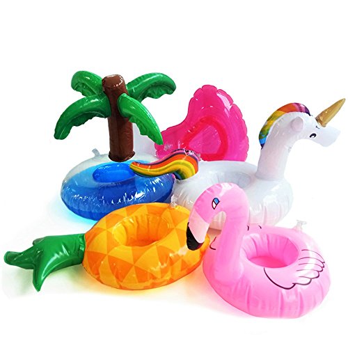 DMAR Getränkehalter Pool, Weihnachtswichtel Zubehör, Elfen-Requisite, Mini Aufblasbare Getränkehalter mit Reparaturflicken, 5 Stück Flamingo Einhorn Getränkehalter, Aufblasbare Schwimmend