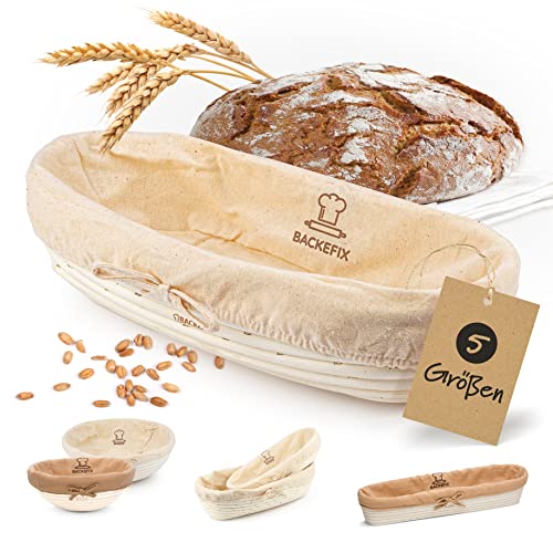 Backefix 1kg bis 1,5 kg Gärkörbchen oval groß (Ø 34cm innen) | Gärkorb groß zum Brot backen Zubehör für perfekt geformtes, handgemachtes Brot | naturbelassener Gärkorb zum Brotbacken mit Leinentuch