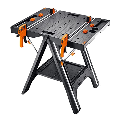 WORX PEGASUS WX051 mobile multifunktionale Werkbank - hochwertiger Arbeitstisch klappbar für die Werkstatt, max. Belastung 450kg – inkl. Schnellklemmvorrichtung – hohe Stabilität & große Arbeitsfläche