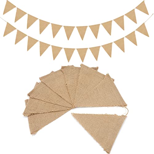 G2PLUS Rustikale Hessian Wimpelketten, 15m Jute Wimpel Girlanden, 48pcs Garten Wimpelgirlande für Rustikale Hochzeit, Geburtstagsfeier, Garten Dekoration