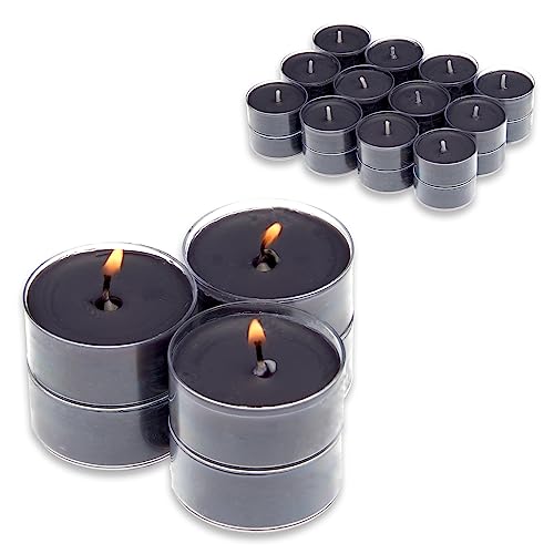 Candelo 24er Set Duftteelichter Ambiente - Black Rose Duft Kerze - Teelicht in Kunststoff Hülle je 3,8 x 1,7cm - 4Std Brenndauer - Teelichter Schwarz