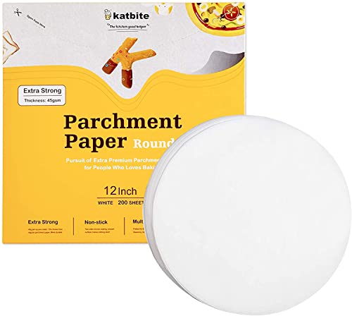 katbite Backpapier Rund 200 Stück Ø30,5 cm(12 Zoll), Fettdicht Antihaft Pergament Papier Zuschnitte für Kuchen, Pizza Backen, BBQ