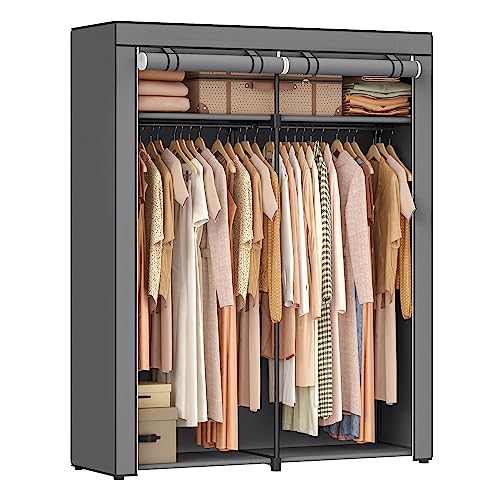 SONGMICS Aufbewahrungsschrank, tragbar, mit Aufhängestange, faltbar, Garderobe, Schlafzimmer, Arbeitszimmer, 140 x 43 x 174 cm, Grau RYG02GY