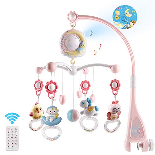 Mini Tudou Baby Mobile Musik Babybett mit Timing-Funktion Projektor und Licht,Baby Hängende Spielzeug,Ferngesteuerter Spieluhr mit 150 Melodien,Neugeborene Geschenk für Neugeborene Mädchen