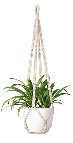 Mkouo Makramee Blumenampel Boho Deko Baumwollseil Blumentopfhalter Hängeampel Pflanzen für Innen Außen Decken Balkone Dekoration, 89cm