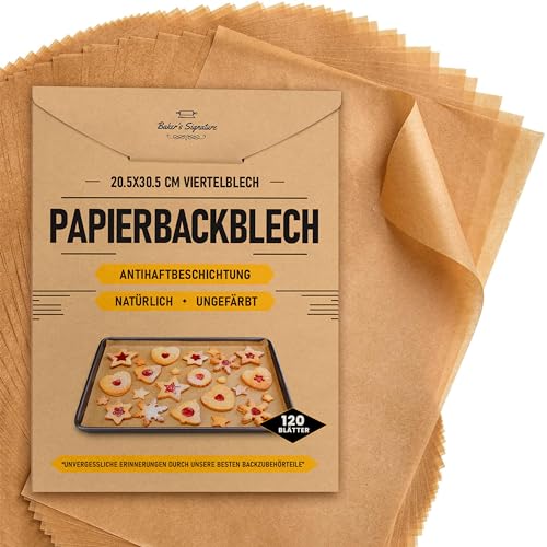 Pergamentpapier-Zuschnitte, 120 Stück Backpapier 20x30 cm | Pergamentpapier zum Backen, Kochen & Braten, leicht anzuwenden von Baker's Signature