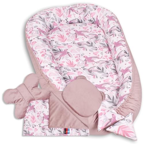 PaLulli Premium 5 teilig Babynestchen Set Babynest 95 x 55 herausnehmbare Einlage Kuschelnest Krabbeldecke Einsatz Bett Babys Neugeborene 100% Baumwolle & Samtstoff Öko Tex