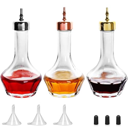 SuproBarware Bitter-Flaschen-Set mit 3 Glasflaschen mit Dash-Deckel, 48 ml, professionelles Bar-Werkzeug für Cocktails, ideal für Barkeeper, Hausbar