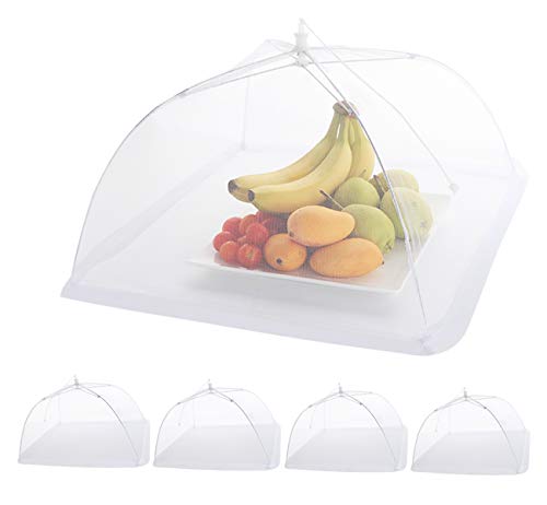 ilauke Fliegenhaube, 5pcs Pop-Up-Mesh Abdeckhaube,43x43cm Wiederverwendbar Faltbar Abdeckung für Lebensmittel Kuchenabdeckung Fliegenschirm Essen,Obst, Picknick, BBQ, Hält Mücken Fern,Weiß