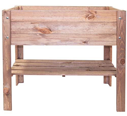 mgc24® Hochbeet - Kiefernholz Dunkelbraun rechteckig, für Garten/Terrasse/Balkon - 80 x 37,6 x 78 cm mit Ablage