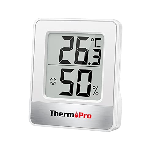 ThermoPro TP49 digitales Mini Thermo-Hygrometer Thermometer Hygrometer innen Temperatur und Luftfeuchtigkeitmessgerät mit Smiley-Indikator für Gewächshaus, Wohnzimmer, weiß