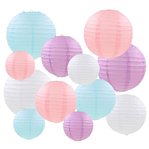 Mondeer Papierlaternen,12 Stück Pastell Farbe Runde Laterne Ballon hängen Dekorationen mit verschiedenen Größen für Hochzeit Geburtstag Baby Shower Party Home Decor - 6"8" 10"