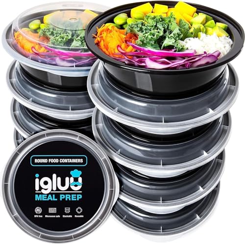 Runde Meal Prep Container Von Igluu [10er Pack] - Essensbox, Lunchbox Mikrowellengeeignet, Spülmaschinenfest Und Wiederverwendbar - Luftdichter Deckelverschluss, BPA Frei