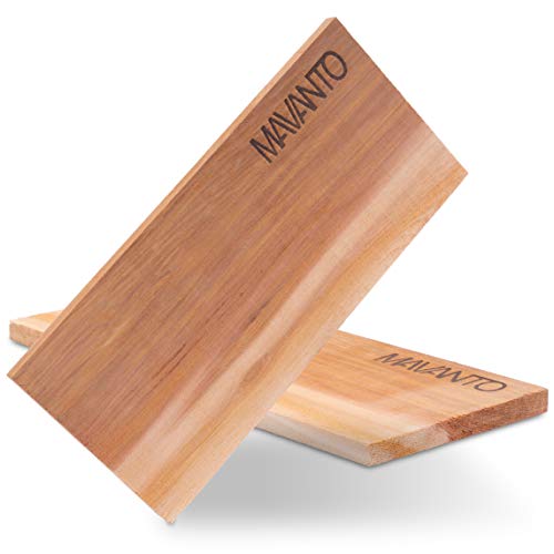MAVANTO XXL Grillbretter Räucherbretter - Kanadisches Zedernholzbrett zum Grillen - EXTRA DICK (30x14x1,5cm) langlebig & wiederverwendbar (2er Set)