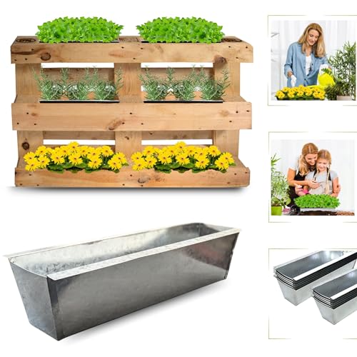 Bada Bing 12er Set Pflanzschale Zink für Palette Pflanzkasten Verzinktes Metall Blumenkasten Einsatz wetterfest Europalette Pflanztopf Kräutertopf Pflanzengefäß Deko Garten Trend 47