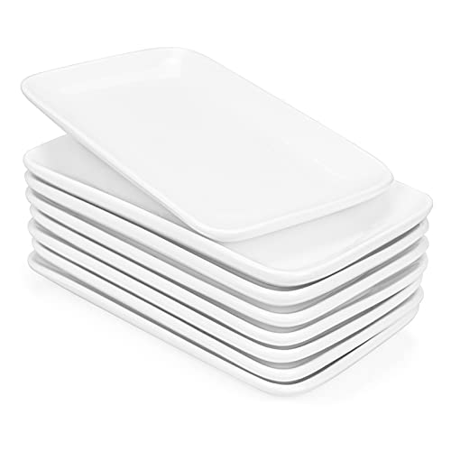 Foraineam Set mit 8 Stück Rechteckige Porzellanteller 8inch Servierplatte Porzellanplatten für Dessert, Vorspeisen, Salatteller, Weiße Serviertabletts, 20x12x2.5 cm
