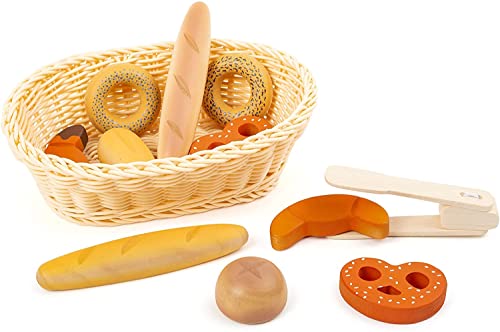 small foot Brotkorb-Set "fresh" aus Holz, mit Backzange, Zubehör für Kinderküche und Kaufladen, ab 3 Jahren, 11444